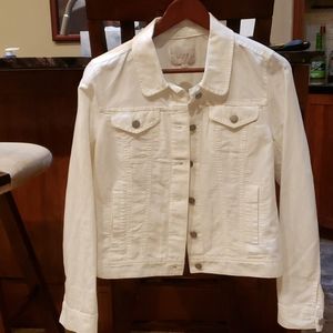 White linen slightly cropped jean jacket